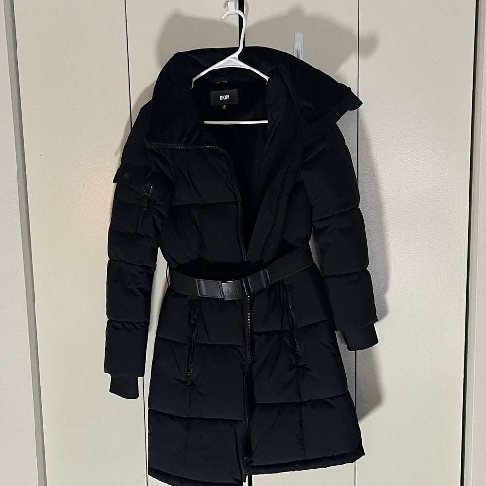 DKNY Women's Belted Black Puffer Jacket